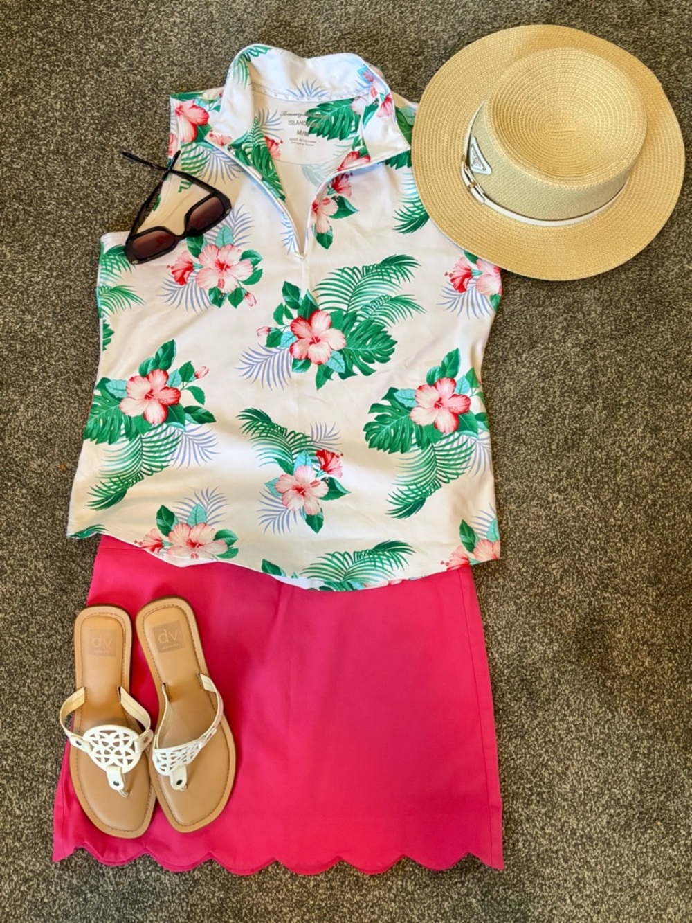 Tommy Bahama Cream Floral Tropical Sleeveless Shell